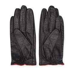 Damskie rękawiczki skórzane samochodowe, czarno - czerwony, 46-6L-292-12T-M, Zdjęcie 1