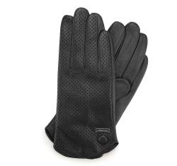 Damskie rękawiczki skórzane dziurkowane, czarny, 45-6-522-1-S, Zdjęcie 1