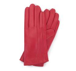Damskie rękawiczki skórzane z przeszyciami, czerwony, 39-6-640-3-M, Zdjęcie 1