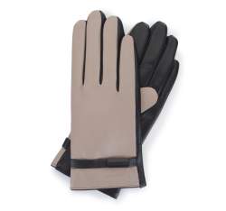 Damskie rękawiczki ze skóry z paskiem, beżowo-czarny, 39-6-644-A-L, Zdjęcie 1