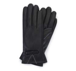 Damskie rękawiczki skórzane z małą kokardką, czarny, 39-6-648-1-X, Zdjęcie 1