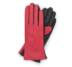 Damskie rękawiczki z dwóch kolorów skóry, czerwono-czarny, 39-6-649-3-X, Zdjęcie 1