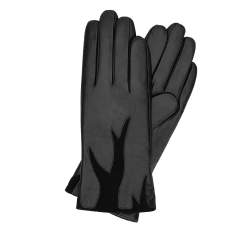 Damskie rękawiczki ze skóry z zamszową wstawką, czarny, 44-6-525-1-M, Zdjęcie 1