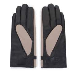 Damskie rękawiczki ze skóry z paskiem, beżowo-czarny, 39-6-644-A-L, Zdjęcie 1