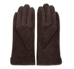 Damskie rękawiczki zamszowe z przeszyciami, ciemny brąz, 44-6-910-BB-L, Zdjęcie 1