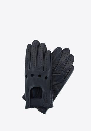 Rękawiczki samochodowe męskie ze skóry licowej czarne