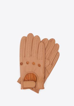 Rękawiczki samochodowe męskie ze skóry licowej camelowe