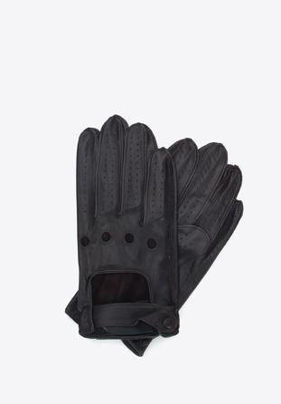 Samochodowe rękawiczki męskie czarne ze skóry naturalnej ciemny brąz