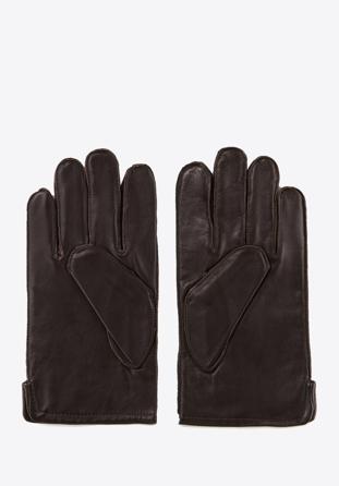 Ocieplane czarne rękawiczki męskie ze skóry naturalnej ciemny brąz