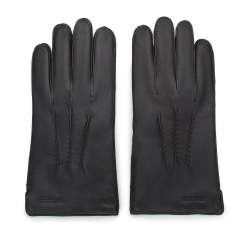 Męskie rękawiczki skórzane z marszczeniami, czarny, 44-6A-002-1-M, Zdjęcie 1