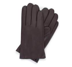 Męskie rękawiczki ze skóry z przeszyciami, ciemny brąz, 44-6-457-B-S, Zdjęcie 1