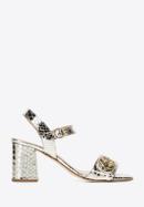 Leather block heel sandals with gold-tone buckle, gold, 94-D-109-0-38_5, Photo 1