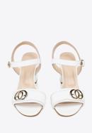 Leather block heel sandals with gold-tone buckle, white, 94-D-109-0-38, Photo 3
