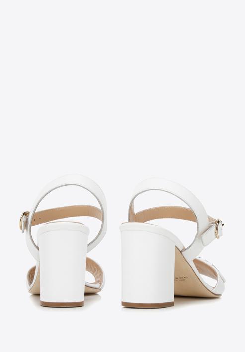 Leather block heel sandals with gold-tone buckle, white, 94-D-109-0-40, Photo 5