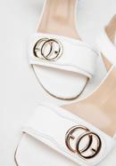Leather block heel sandals with gold-tone buckle, white, 94-D-109-G-35, Photo 7