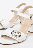 Leather block heel sandals with gold-tone buckle, white, 94-D-109-0-40, Photo 8