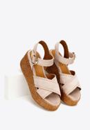 Suede platform wedge sandals, beige, 92-D-166-9-41, Photo 4