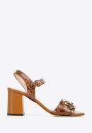 Sandały skórzane na słupku z klamerką, brązowy, 94-D-110-5-41, Zdjęcie 1