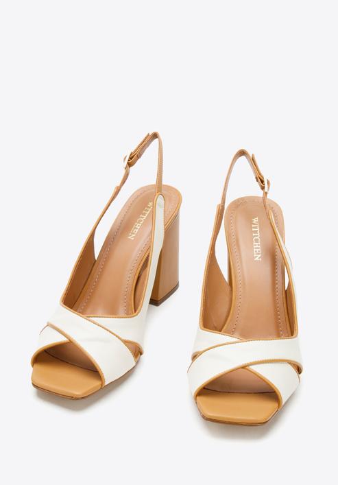 Leather block heel sandals, cream, 94-D-756-5-38, Photo 2