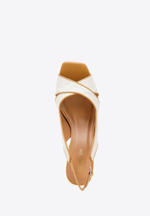 Leather block heel sandals, cream, 94-D-756-5-38, Photo 4