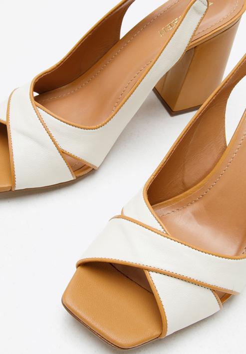 Leather block heel sandals, cream, 94-D-756-5-38, Photo 7