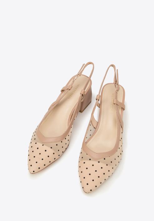 Polka dot mesh sling back shoes, beige, 96-D-517-9-40, Photo 3