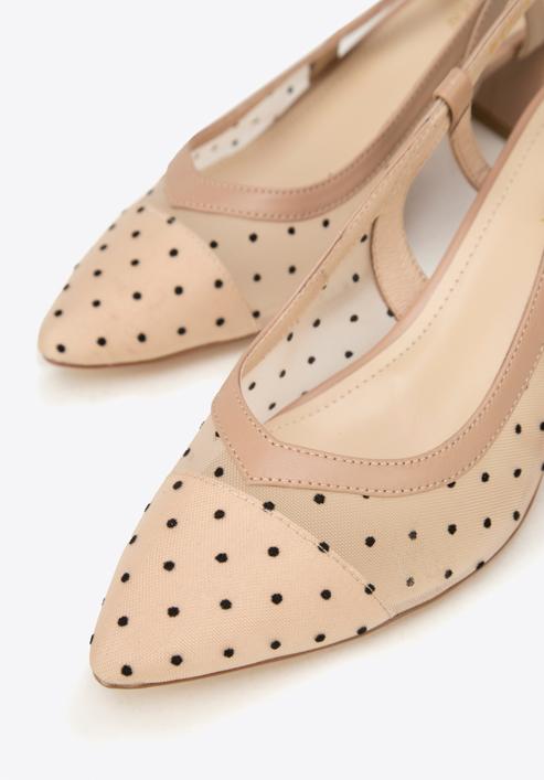 Polka dot mesh sling back shoes, beige, 96-D-517-9-40, Photo 7