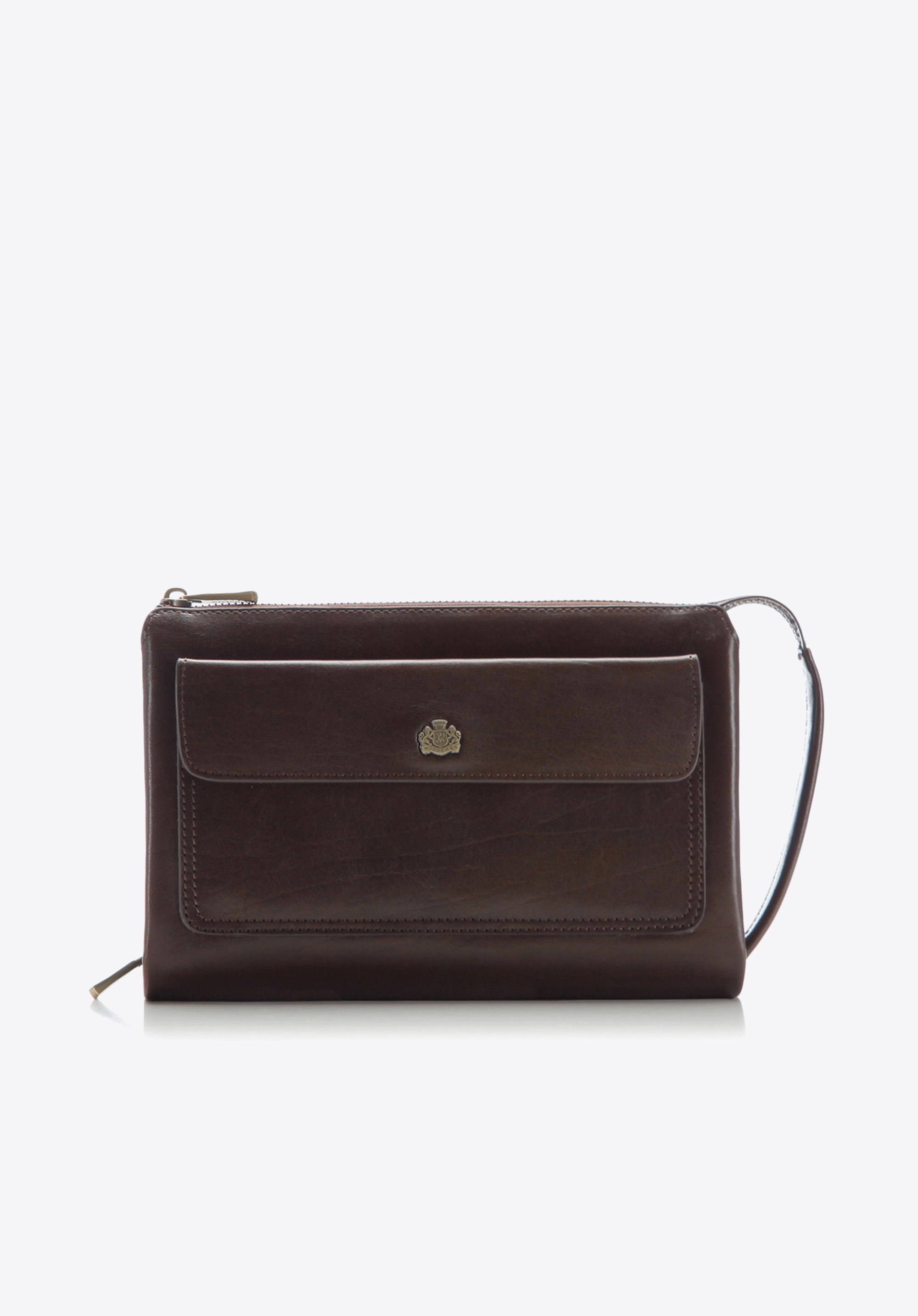 Saszetka skórzana z bocznym uchwytem, ciemny brąz, 10-3-375-4, Zdjęcie 1