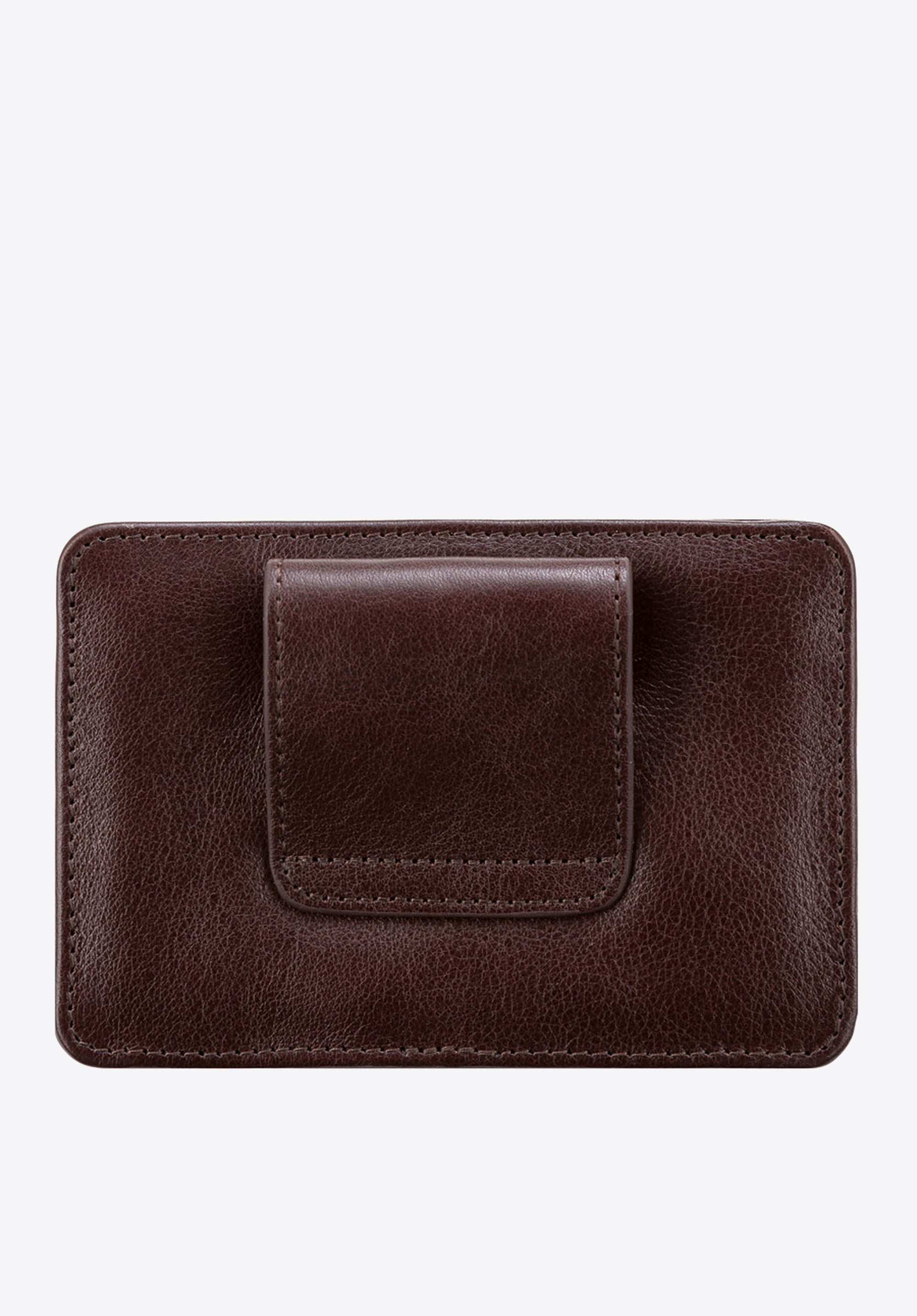 Saszetka skórzana z kieszenią na suwak, ciemny brąz, 21-2-020-44, Zdjęcie 1
