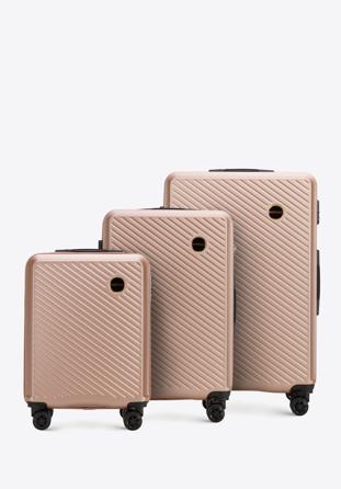 Zestaw walizek z ABS-u w ukoÅ›ne paseczki, pudrowy rÃ³Å¼, 56-3A-74S-34, ZdjÄ™cie 1