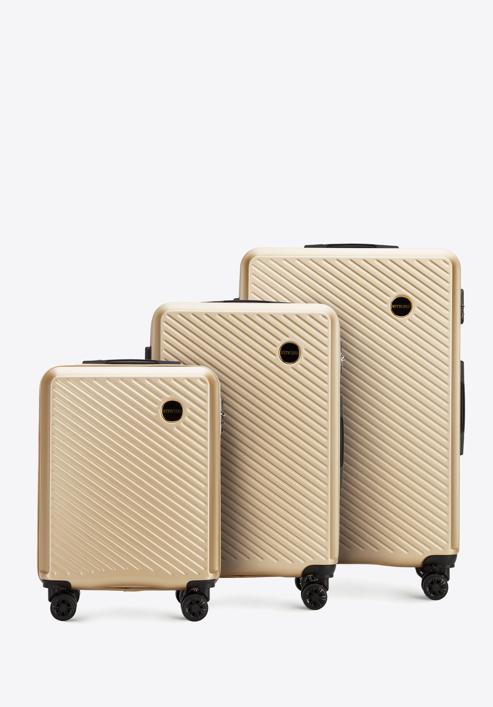 Zestaw walizek z ABS-u w ukośne paseczki, złoty, 56-3A-74S-34, Zdjęcie 1
