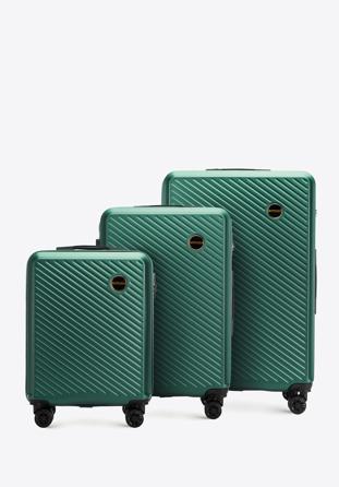 Zestaw walizek z ABS-u w ukośne paski, ciemny zielony, 56-3A-74S-85, Zdjęcie 1