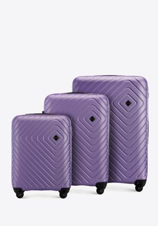 Zestaw walizek z ABS-u z geometrycznym tłoczeniem, fioletowy, 56-3A-75S-25, Zdjęcie 1