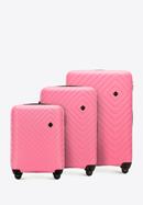 Zestaw walizek z ABS-u z geometrycznym tłoczeniem, różowy, 56-3A-75S-11, Zdjęcie 1