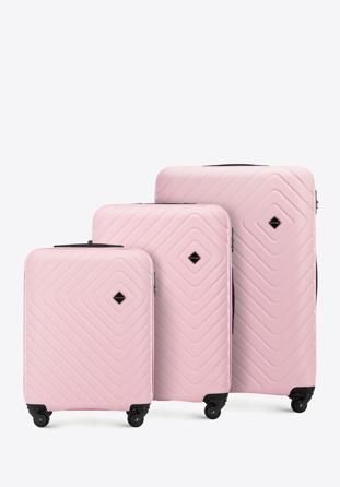 Zestaw walizek z ABS-u z geometrycznym tłoczeniem, jasny róż, 56-3A-75S-35, Zdjęcie 1
