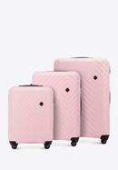 Zestaw walizek z ABS-u z geometrycznym tłoczeniem, jasny róż, 56-3A-75S-11, Zdjęcie 1