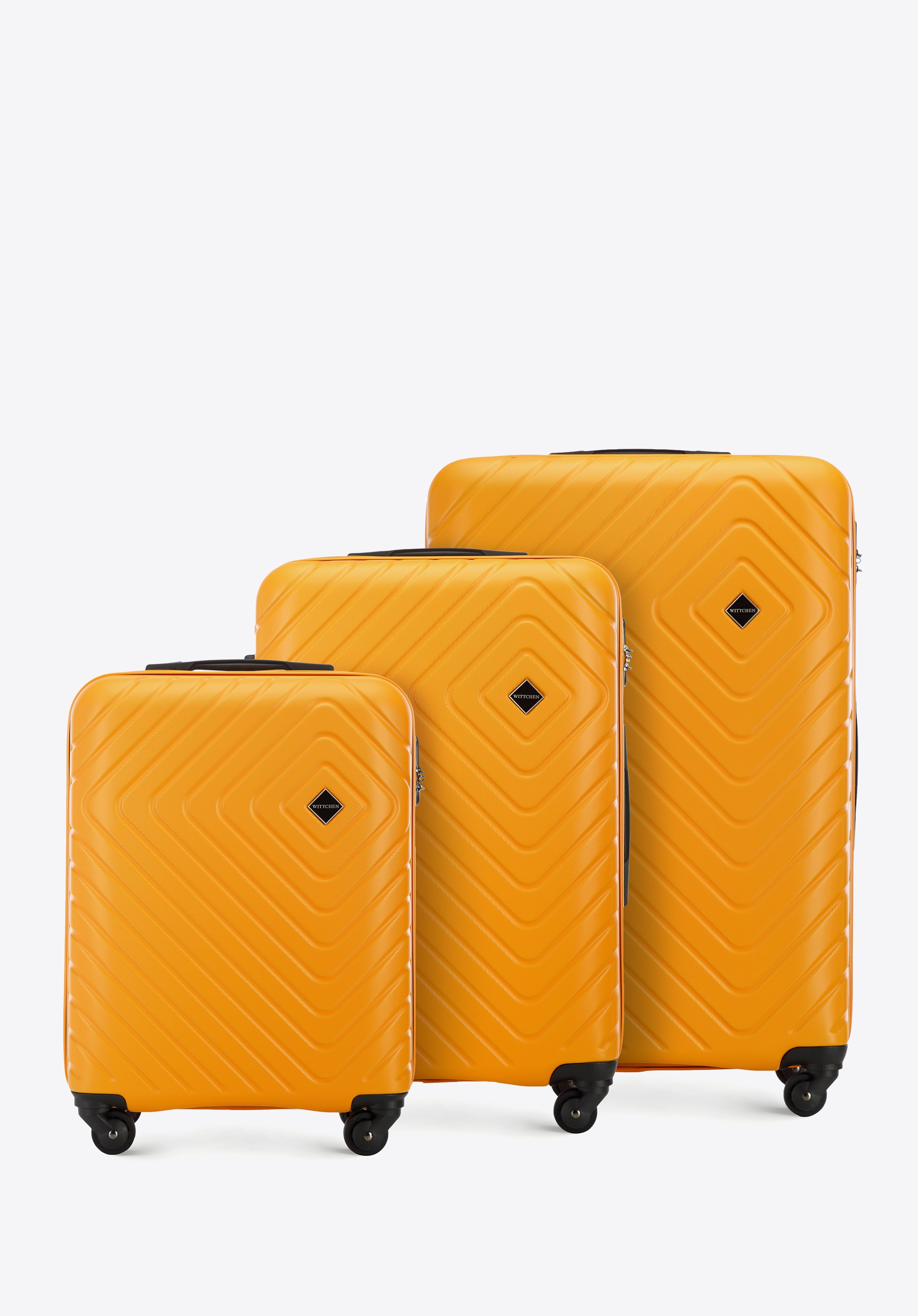 Zestaw walizek z ABS-u z geometrycznym tłoczeniem, pomarańczowy, 56-3A-75S-55, Zdjęcie 1