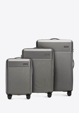Zestaw walizek z ABS-u z pionowymi paskami, szary, 56-3A-80S-01, Zdjęcie 1