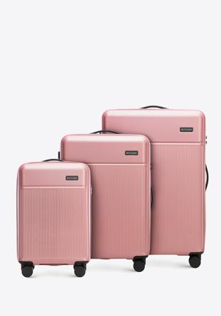 Zestaw walizek z ABS-u z pionowymi paskami, zgaszony róż, 56-3A-80S-34, Zdjęcie 1