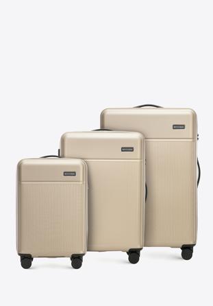 Zestaw walizek z ABS-u z pionowymi paskami, beżowy, 56-3A-80S-88, Zdjęcie 1