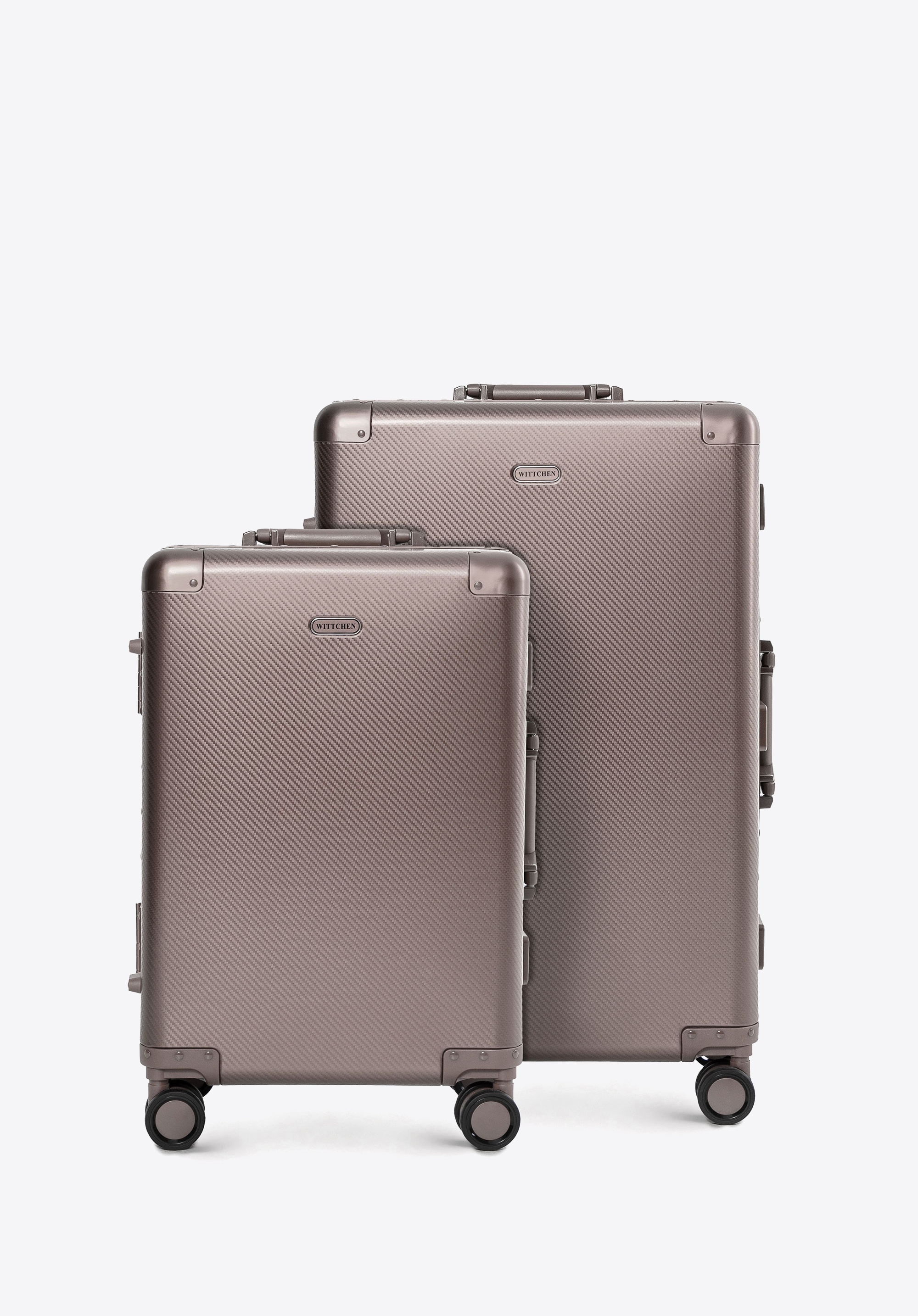 Set of small and medium aluminium suitcases, beige-grey, 56-3H-10S-8M, Photo 1