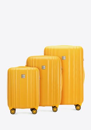Yellow honeycomb embossed polycarbonate luggage set