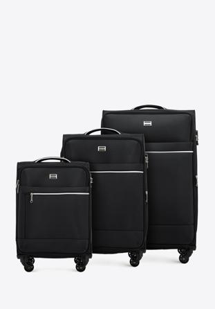 Zestaw walizek miękkich z błyszczącym suwakiem z przodu, czarny, 56-3S-85S-10, Zdjęcie 1