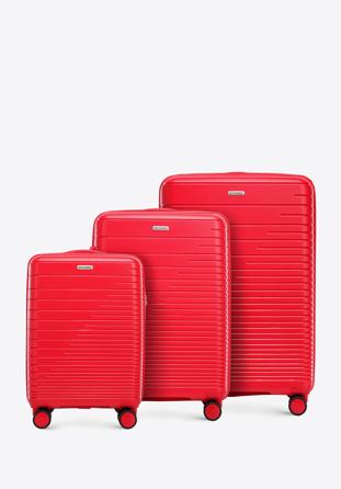 Zestaw walizek z polipropylenu z błyszczącymi paskami czerwony