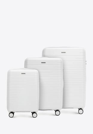 Zestaw walizek z polipropylenu z błyszczącymi paskami, złamany biały, 56-3T-16S-89, Zdjęcie 1