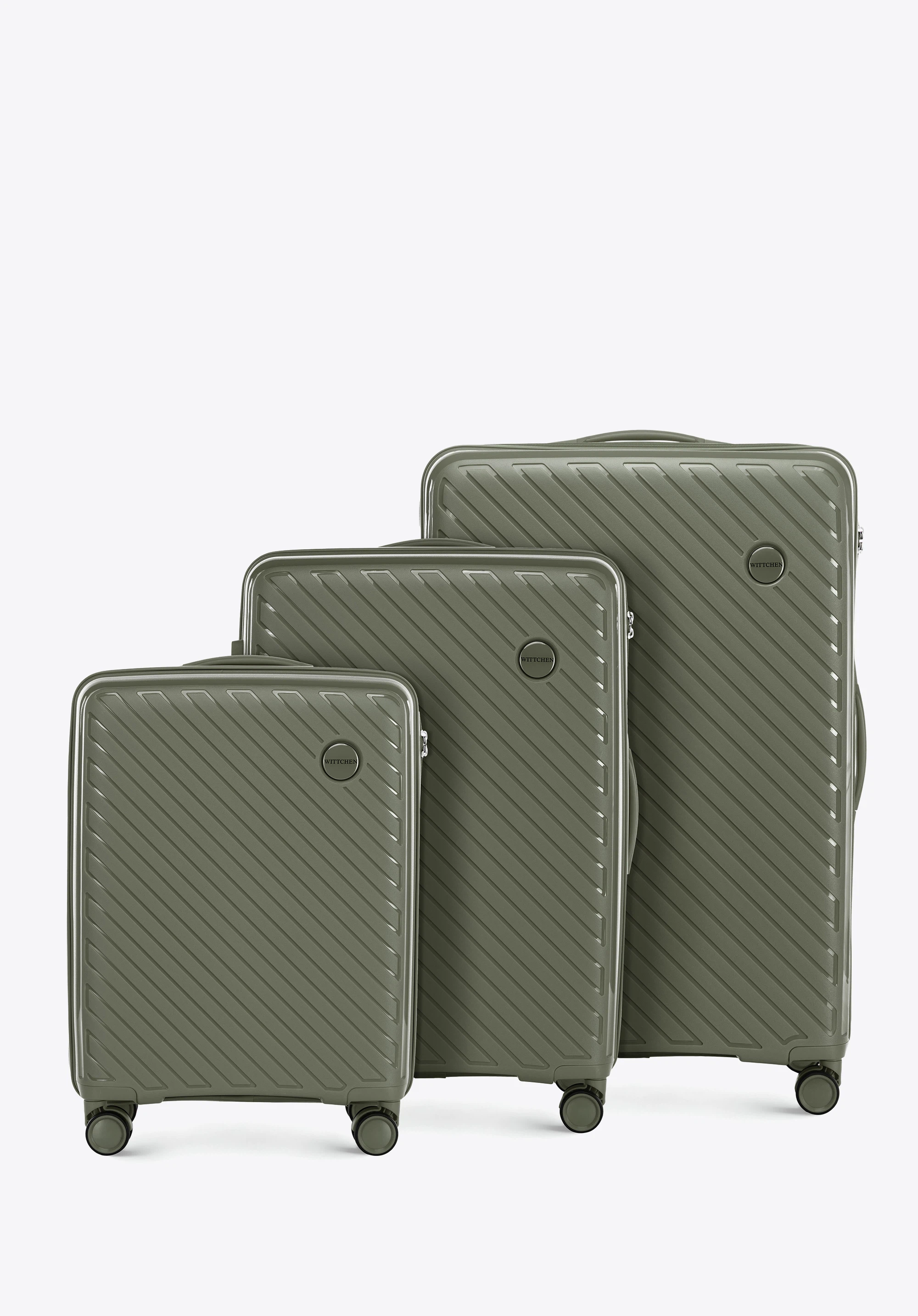 Polypropylene luggage set with embossed stripes, dark beige, 56-3T-20S-86, Photo 1