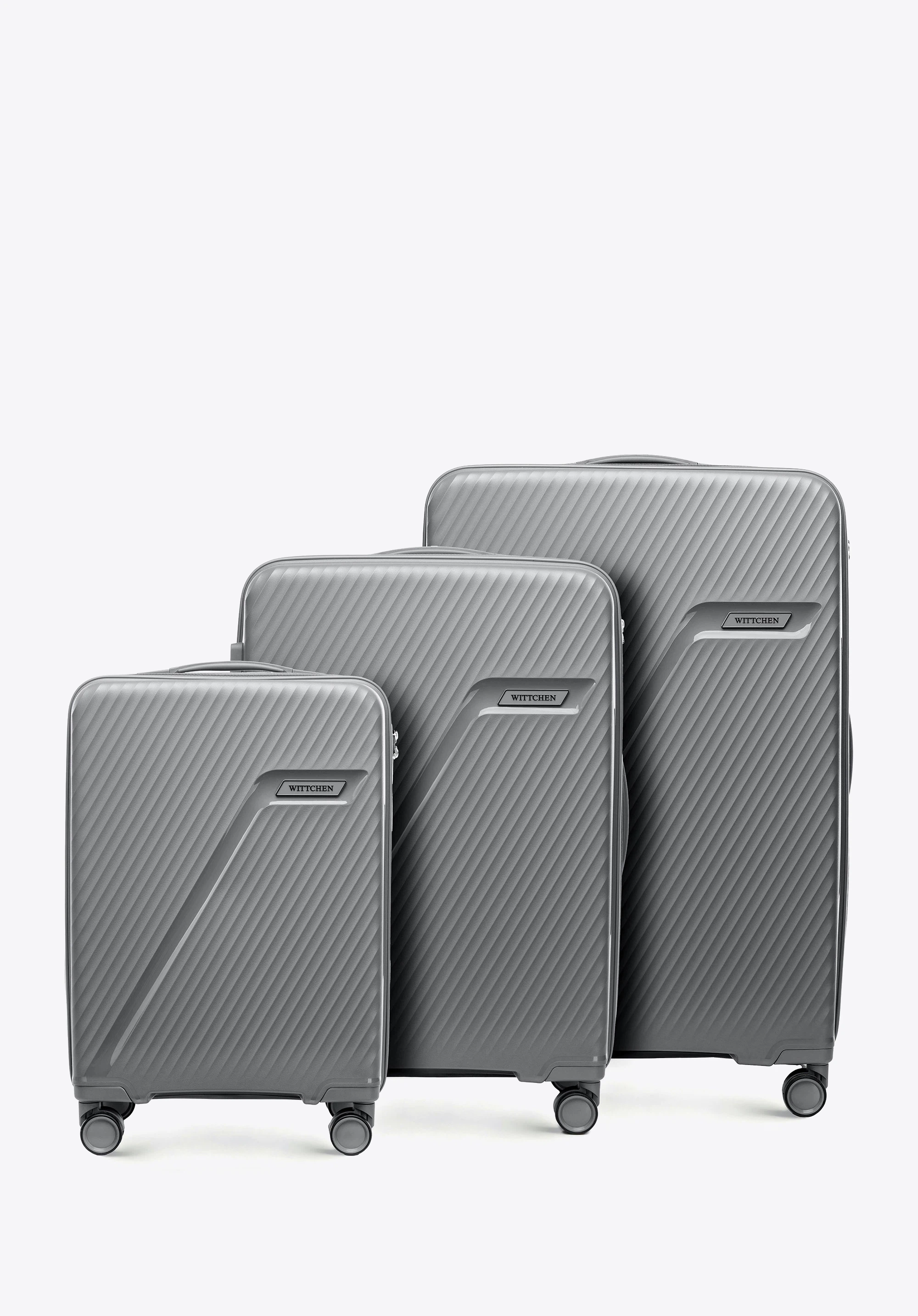 Polypropylene luggage set with diagonal pattern, grey, 56-3T-50S-01, Photo 1