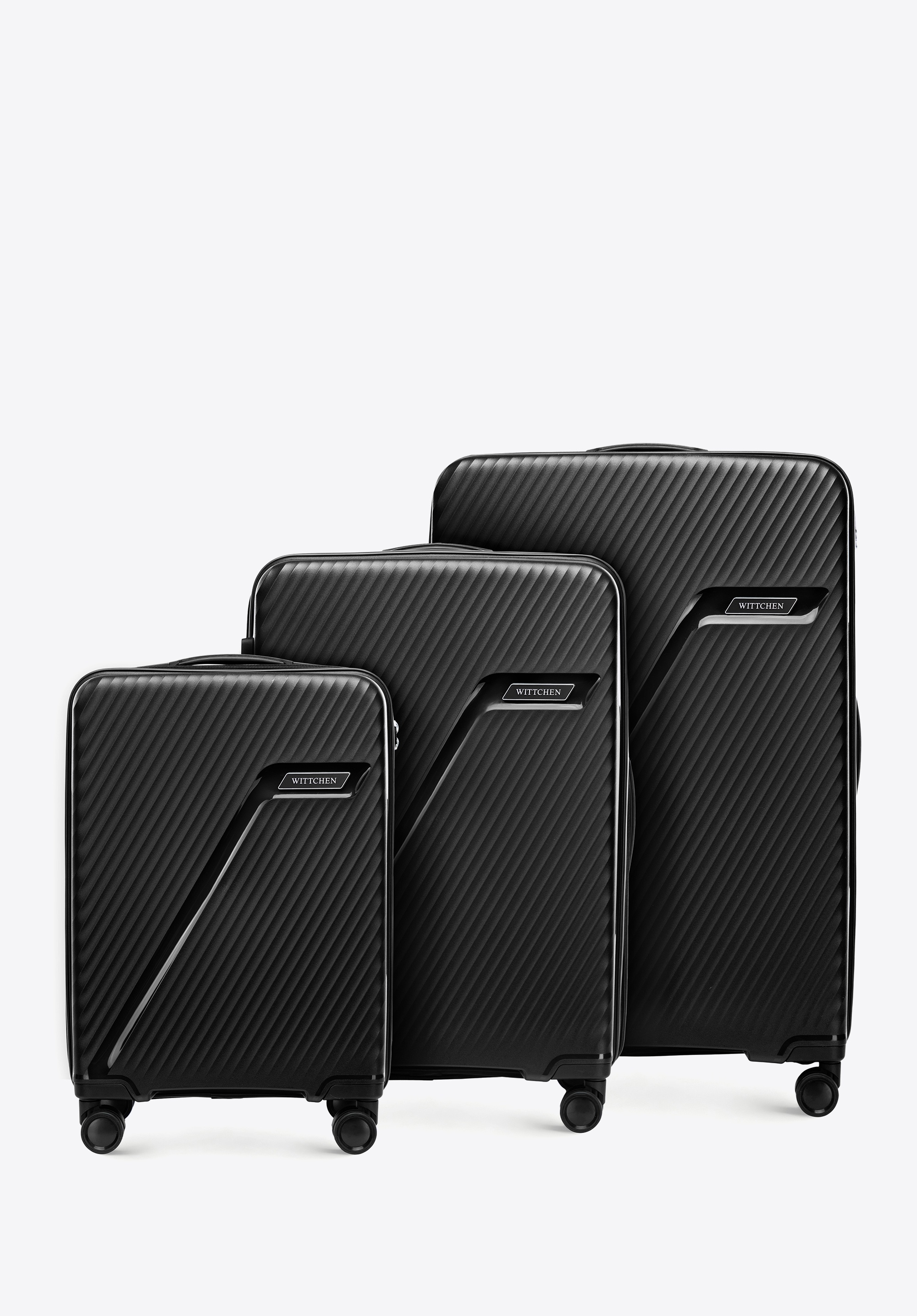 Polypropylene luggage set with diagonal pattern, black-silver, 56-3T-50S-10, Photo 1
