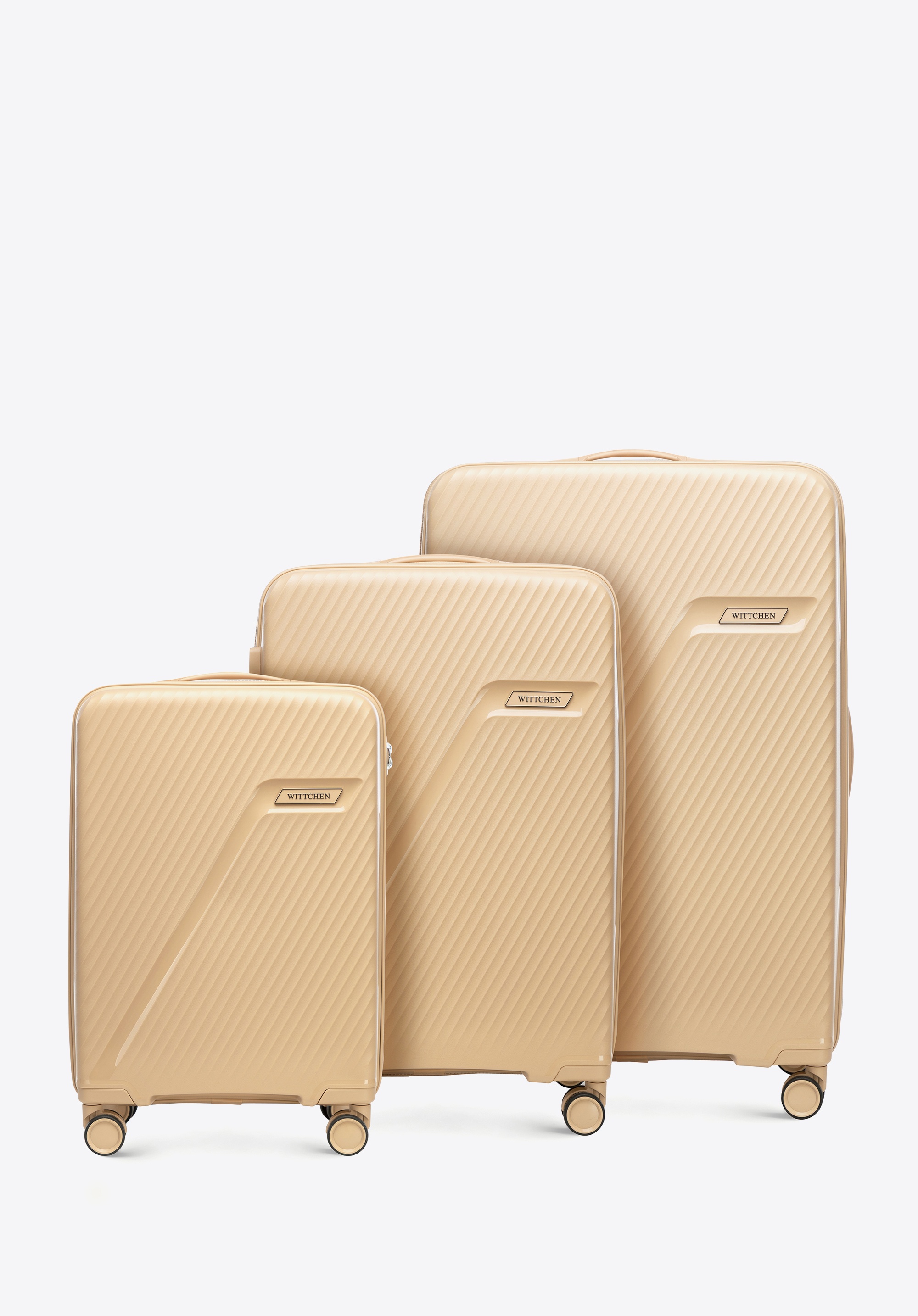 Polypropylene luggage set with diagonal pattern, beige, 56-3T-50S-86, Photo 1