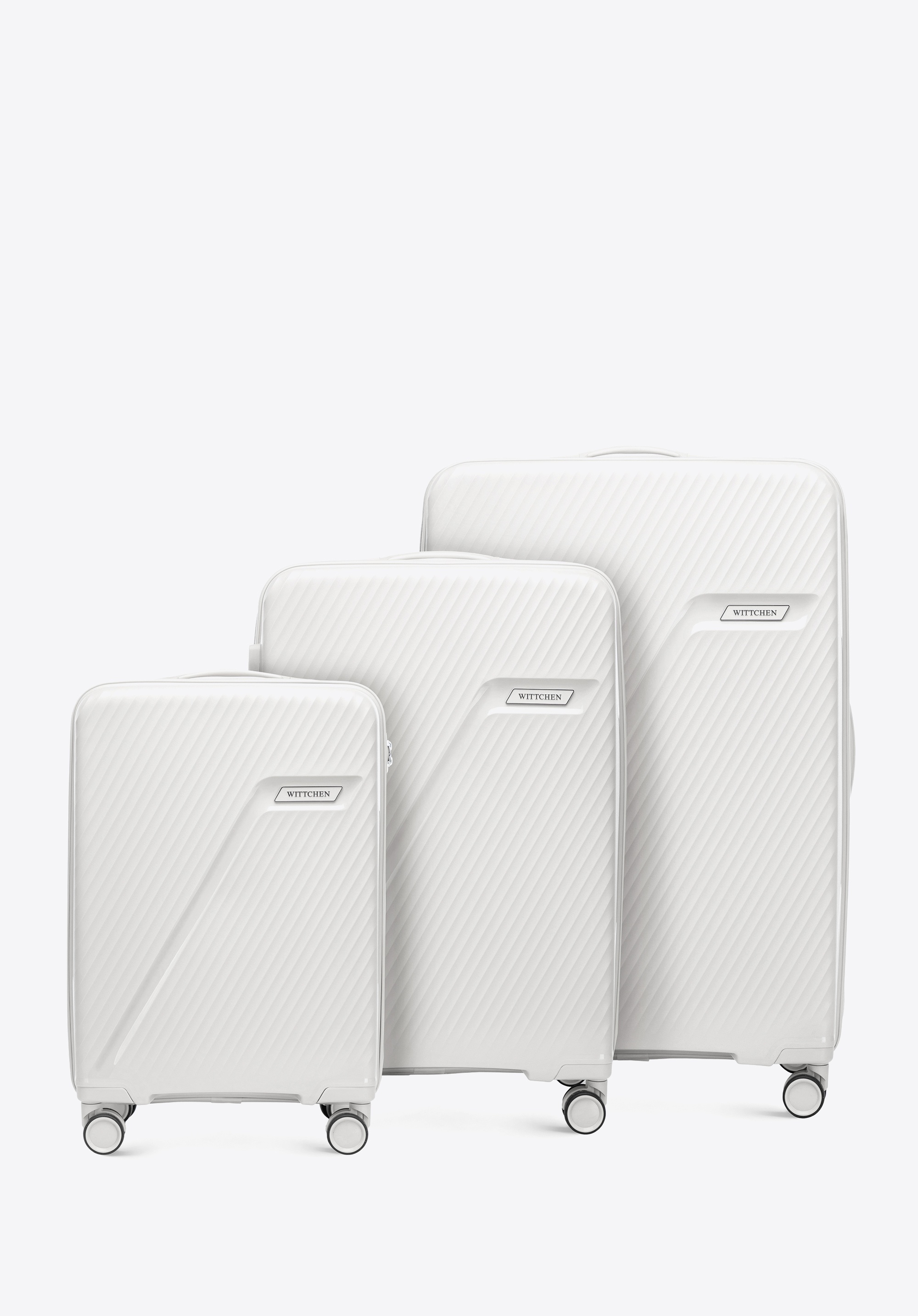 Polypropylene luggage set with diagonal pattern, white-silver, 56-3T-50S-89, Photo 1